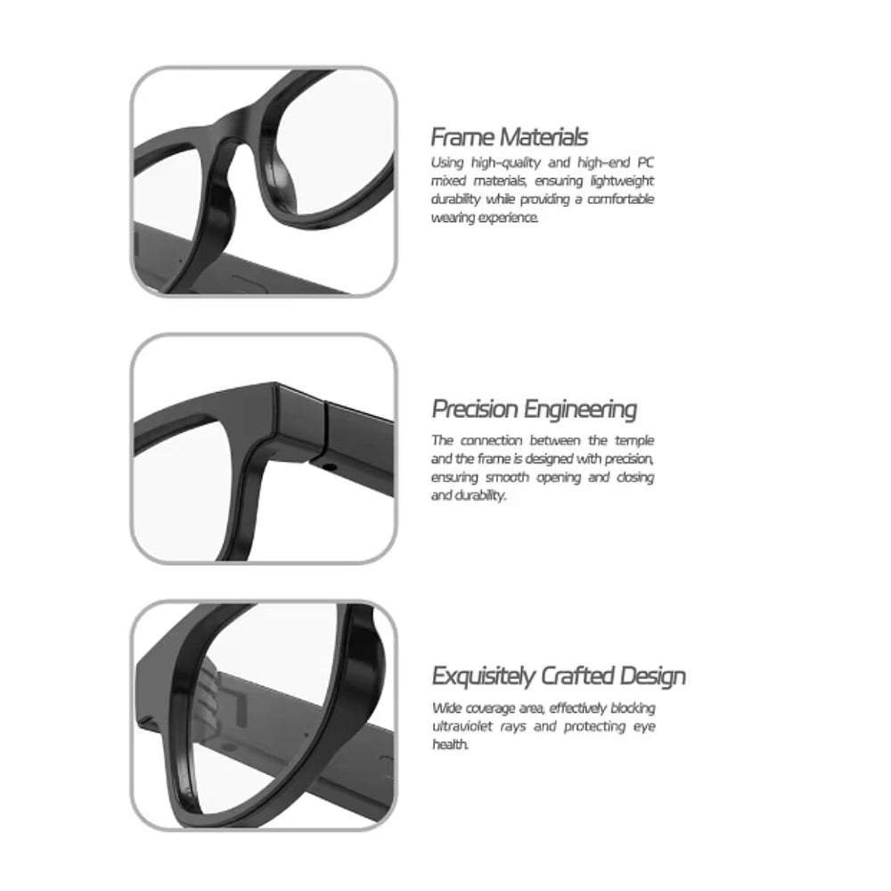 V3 Wireless Bluetooth Audio Smart Glasses - Black