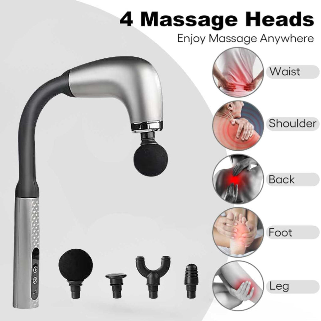 Electric Fascia Massager Body Relaxation Trigger Point Massage Device with 5 Interchangeable Heads - Grey