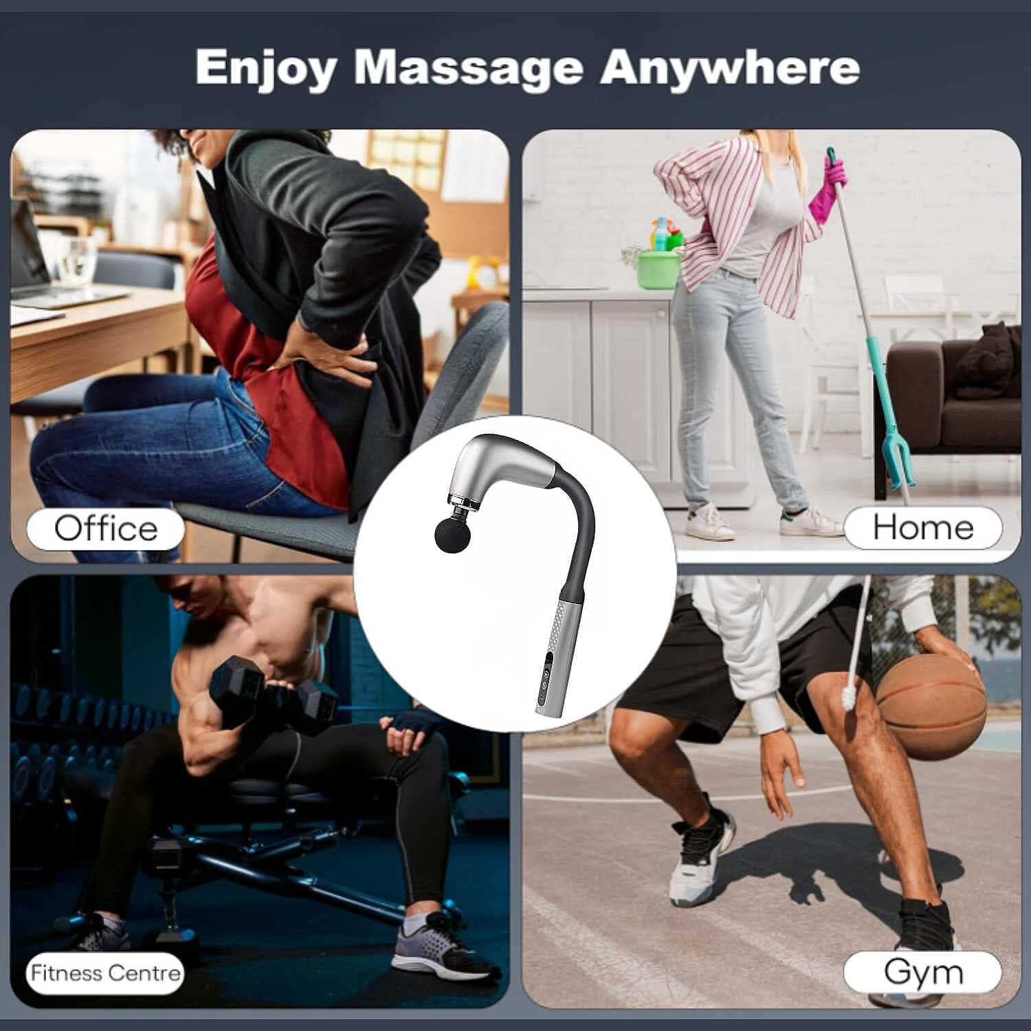 Electric Fascia Massager Body Relaxation Trigger Point Massage Device with 5 Interchangeable Heads - Grey