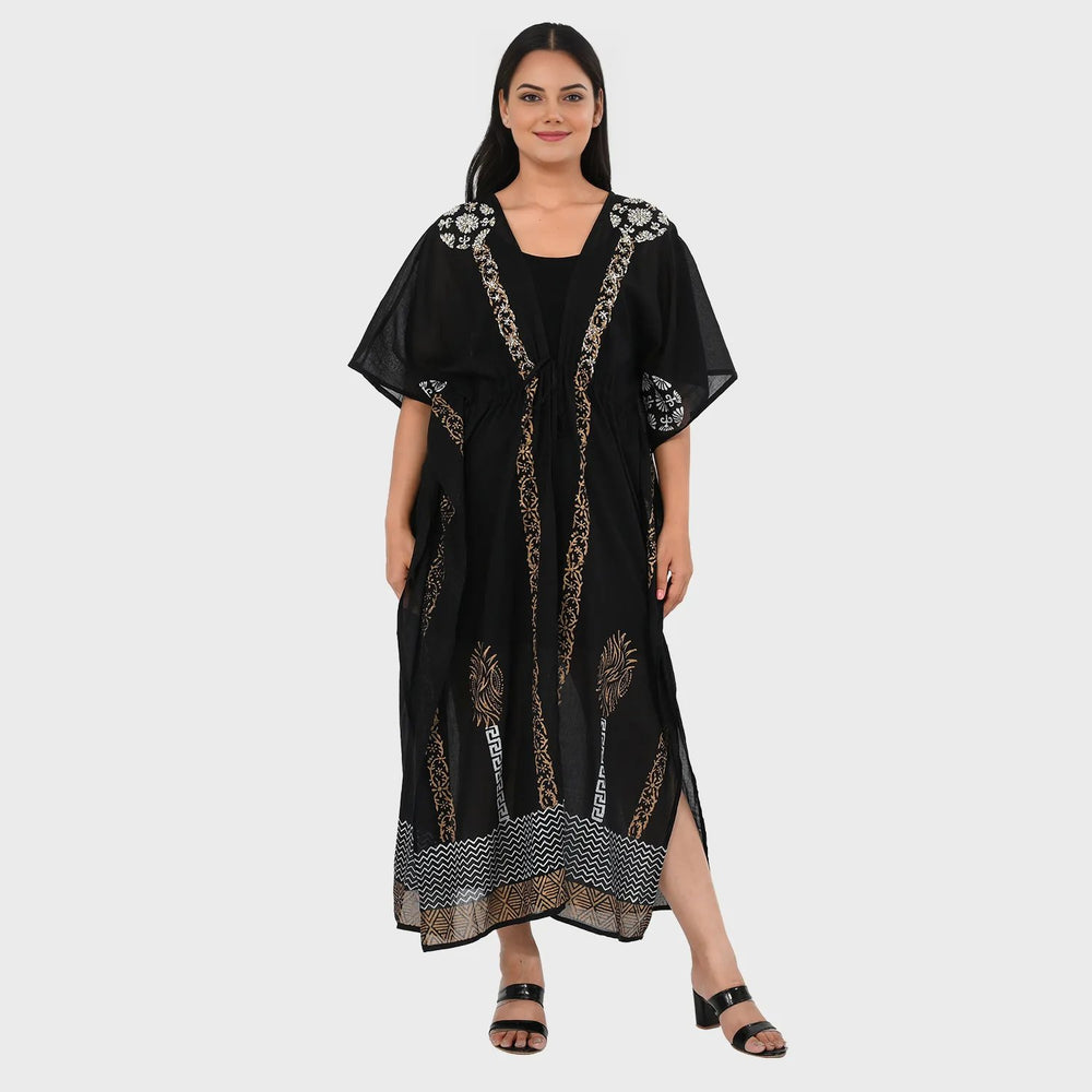 & Maisi Cotton Embroidery Kaftan (Size - One Size) - Black_8430989