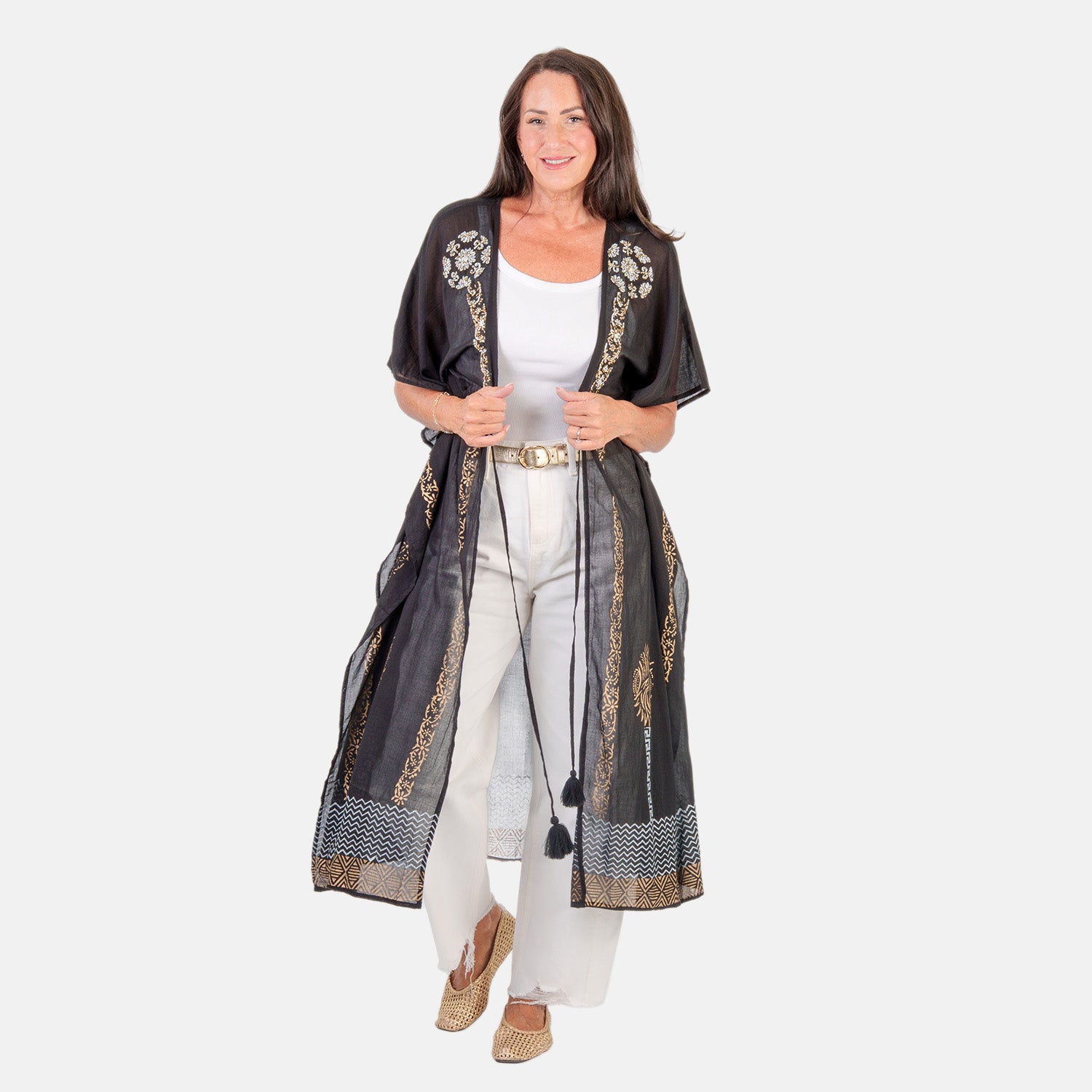 & Maisi Cotton Embroidery Kaftan (Size - One Size) - Black_8430989