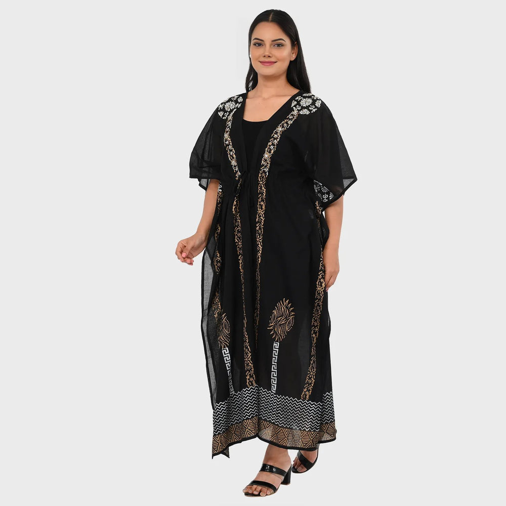 & Maisi Cotton Embroidery Kaftan (Size - One Size) - Black_8430989_1