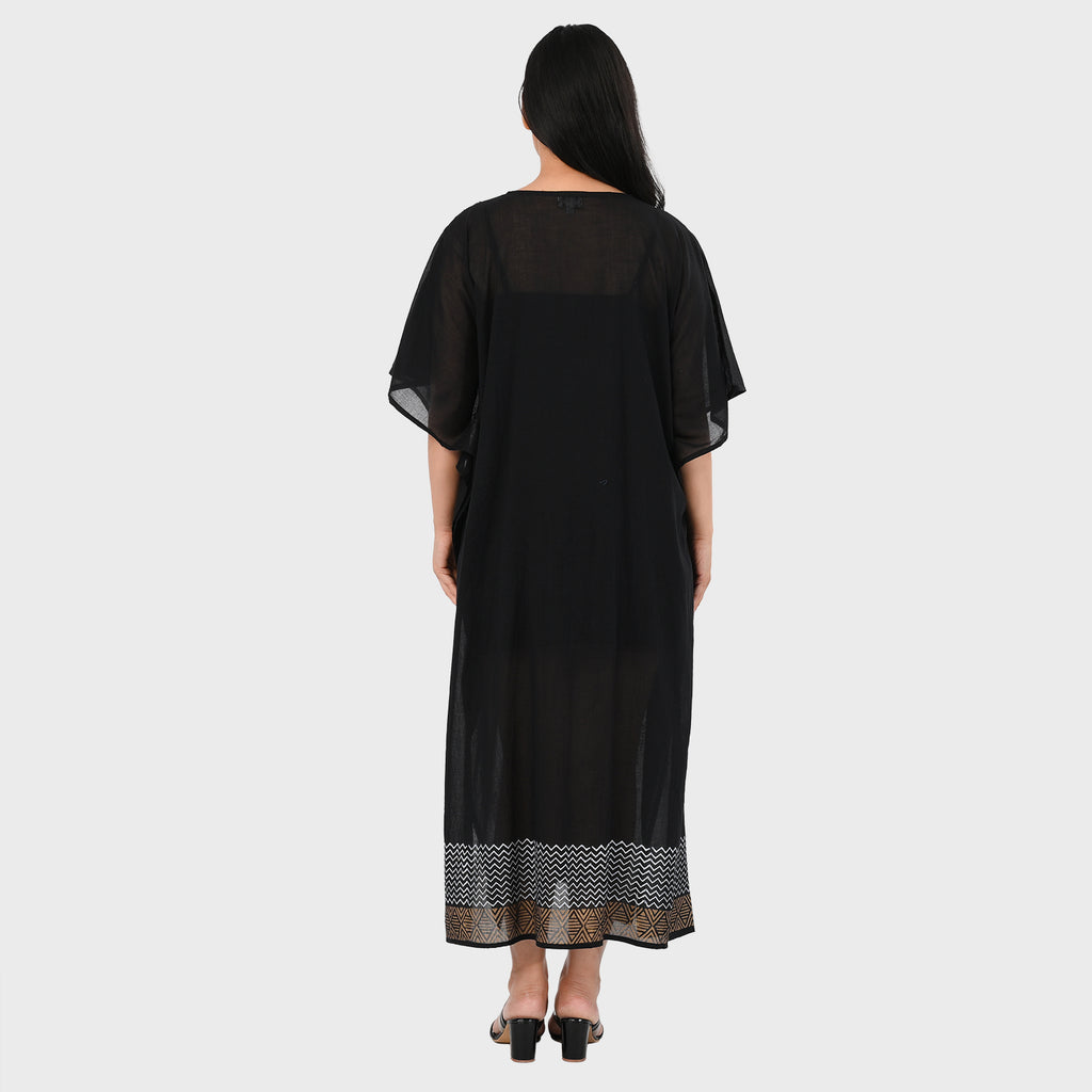 & Maisi Cotton Embroidery Kaftan (Size - One Size) - Black_8430989_2