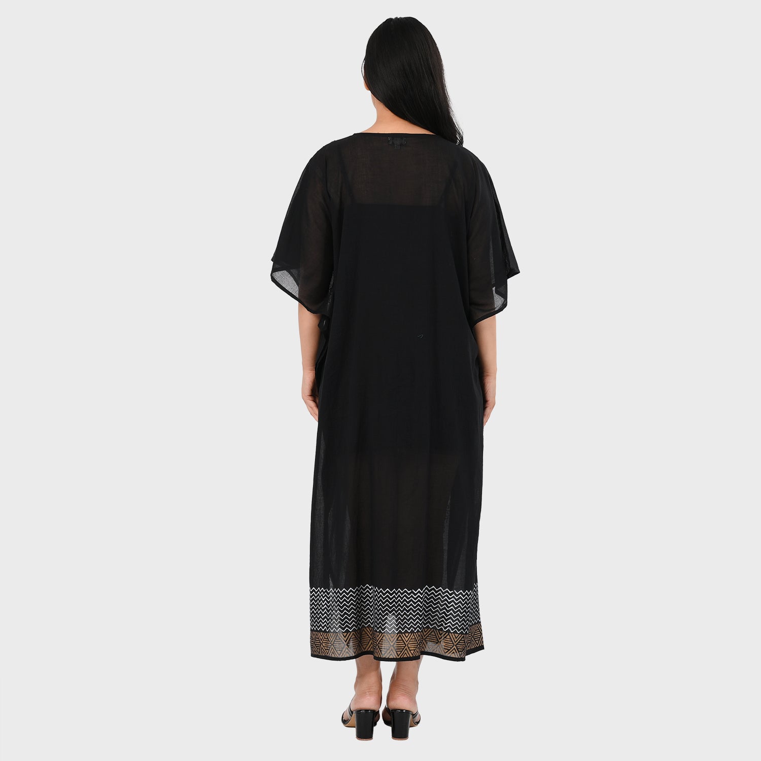& Maisi Cotton Embroidery Kaftan (Size - One Size) - Black_8430989_2