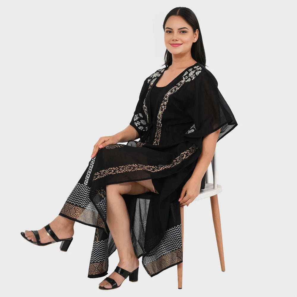& Maisi Cotton Embroidery Kaftan (Size - One Size) - Black_8430989_3