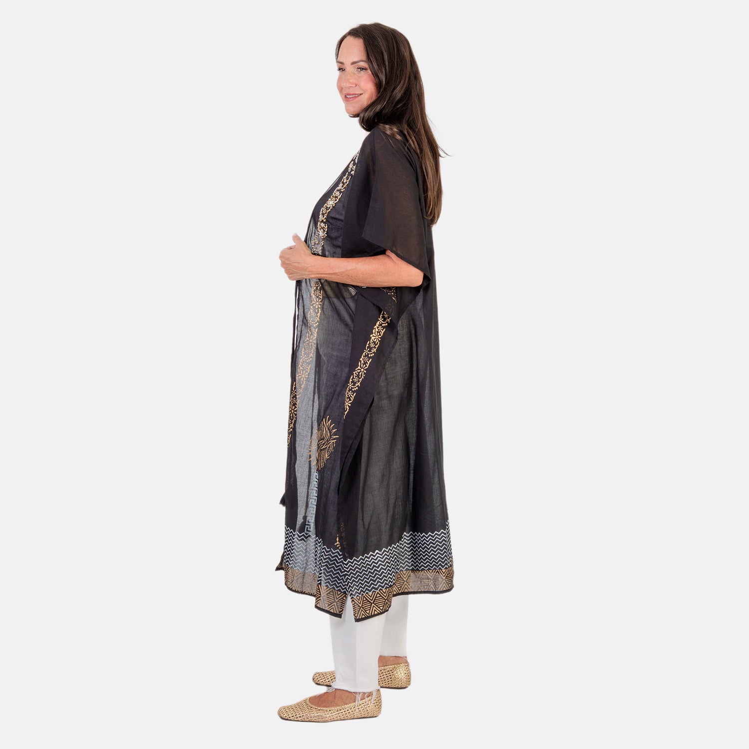 & Maisi Cotton Embroidery Kaftan (Size - One Size) - Black_8430989_3