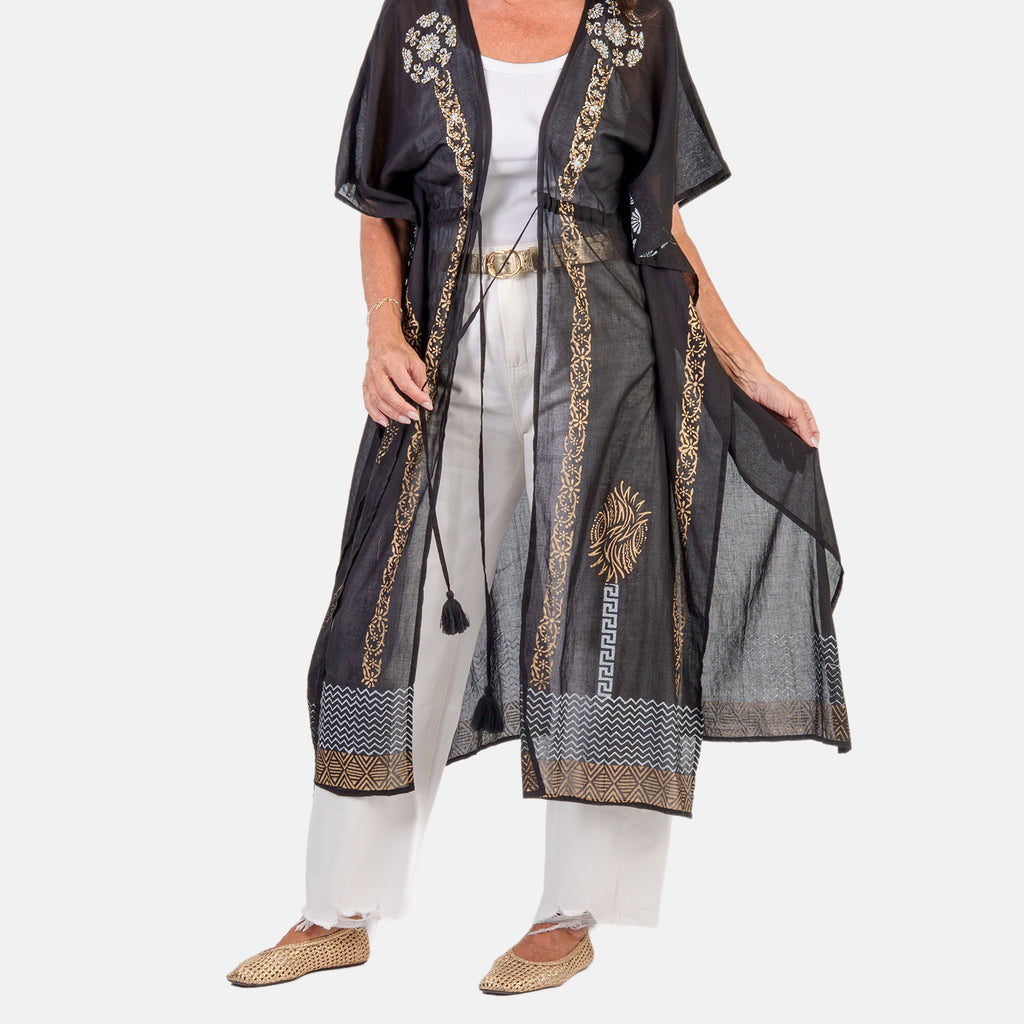 & Maisi Cotton Embroidery Kaftan (Size - One Size) - Black_8430989_5