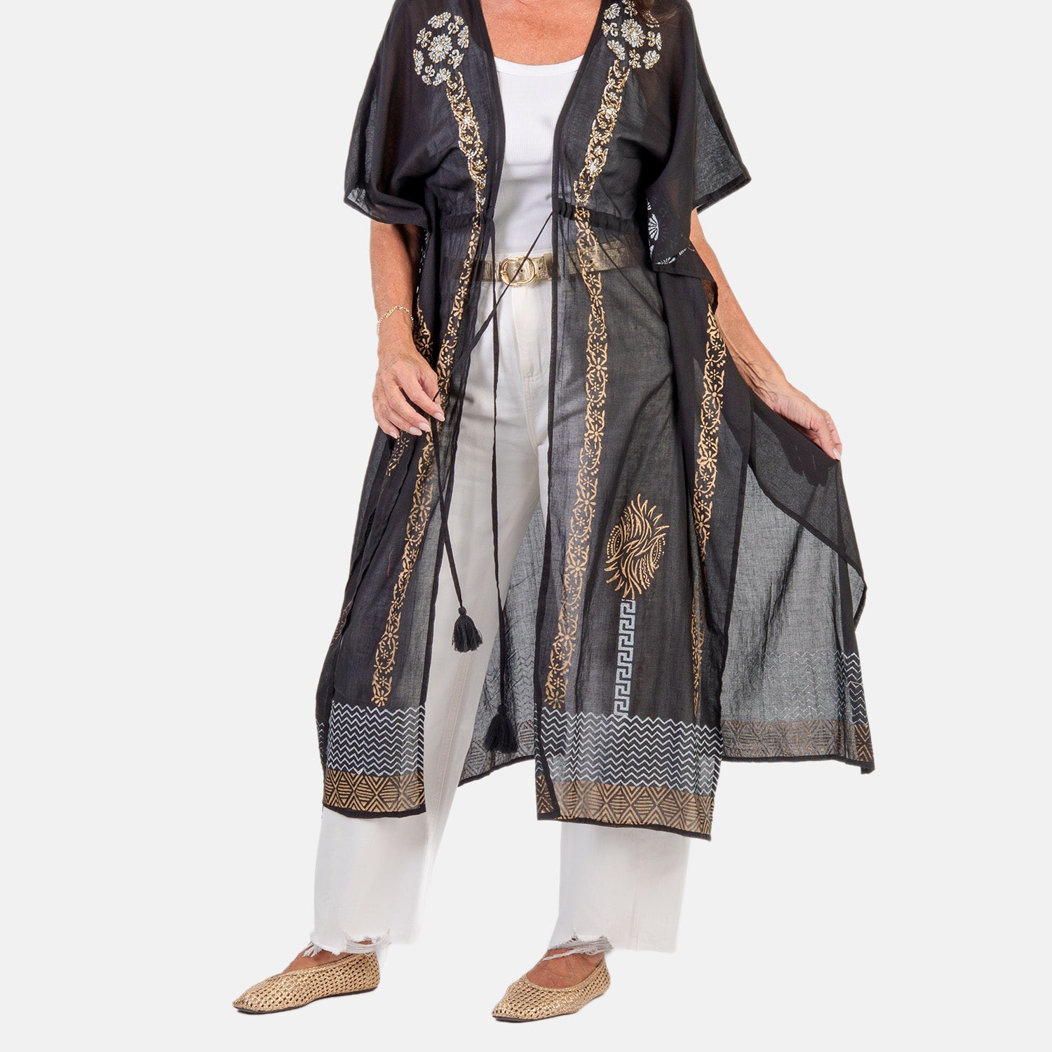 & Maisi Cotton Embroidery Kaftan (Size - One Size) - Black_8430989_5