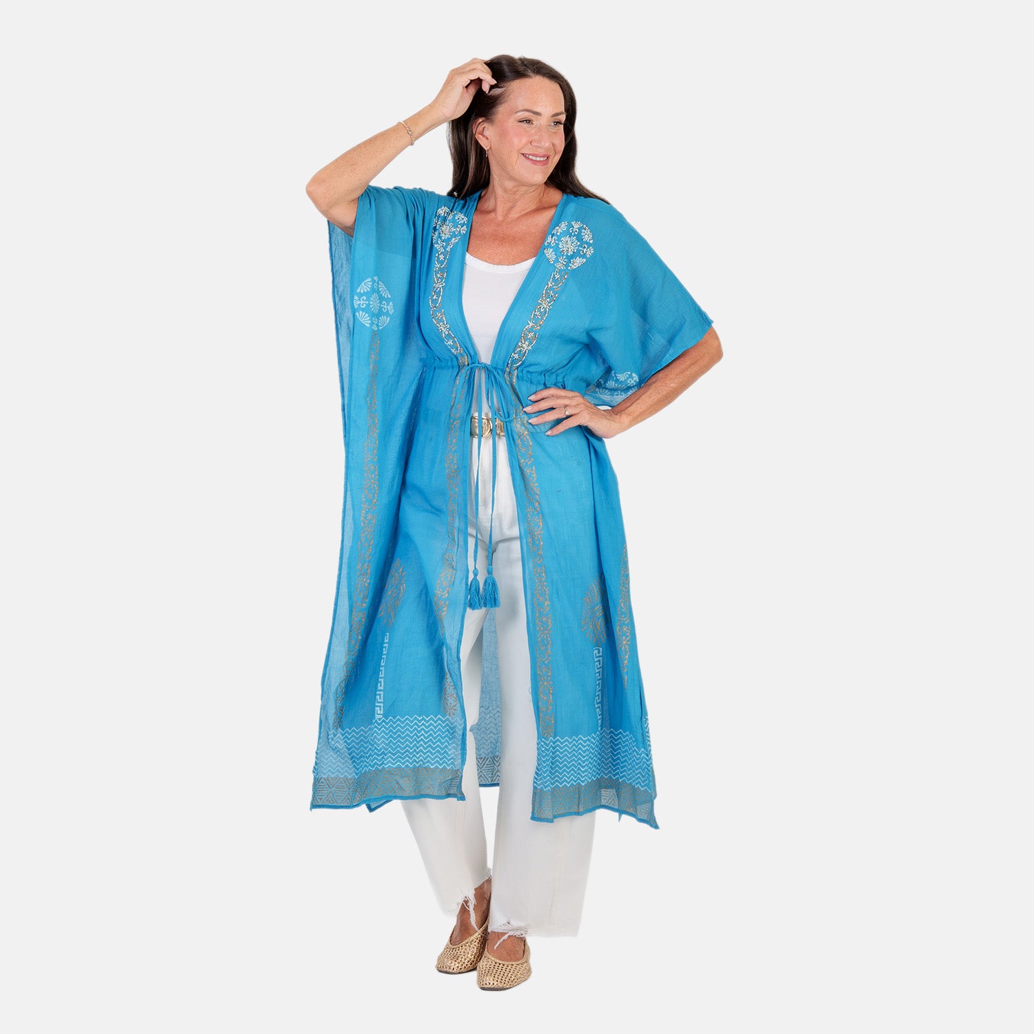 & Maisi Cotton Embroidery Kaftan (Size - One Size) - Blue_8430990