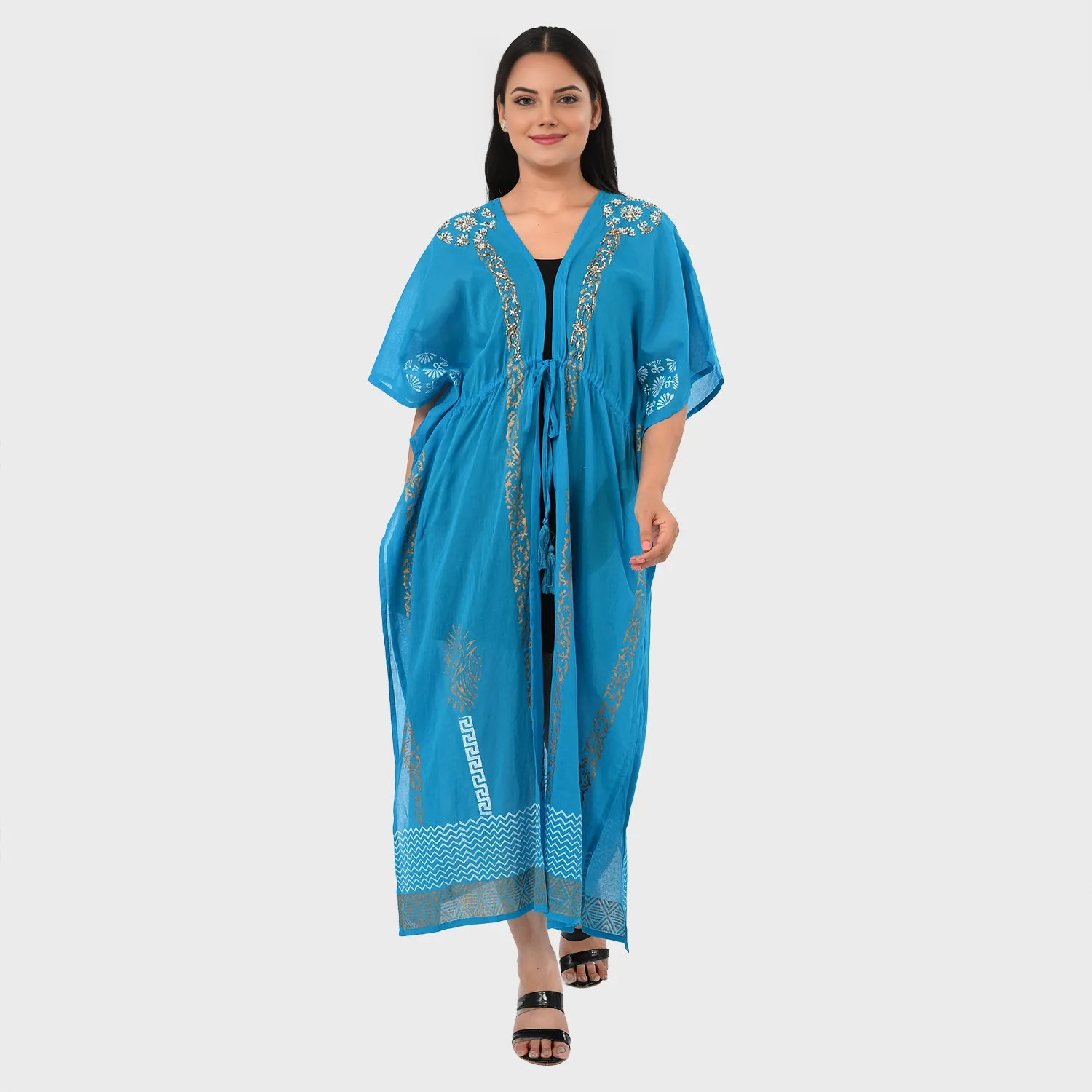 & Maisi Cotton Embroidery Kaftan (Size - One Size) - Blue_8430990