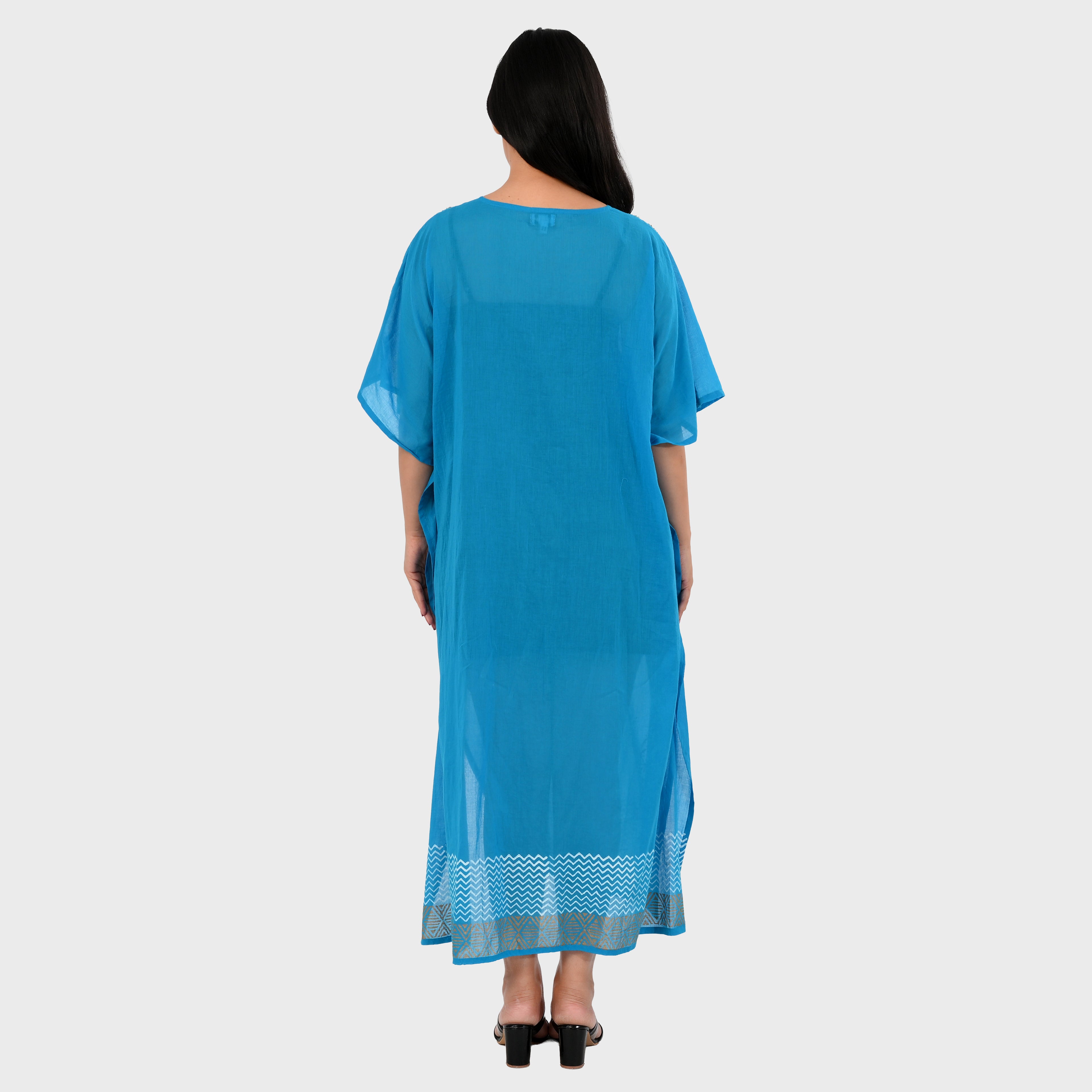 & Maisi Cotton Embroidery Kaftan (Size - One Size) - Blue_8430990_2