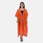 & Maisi Cotton Embroidery Kaftan (Size - One Size) - Orange_8430991