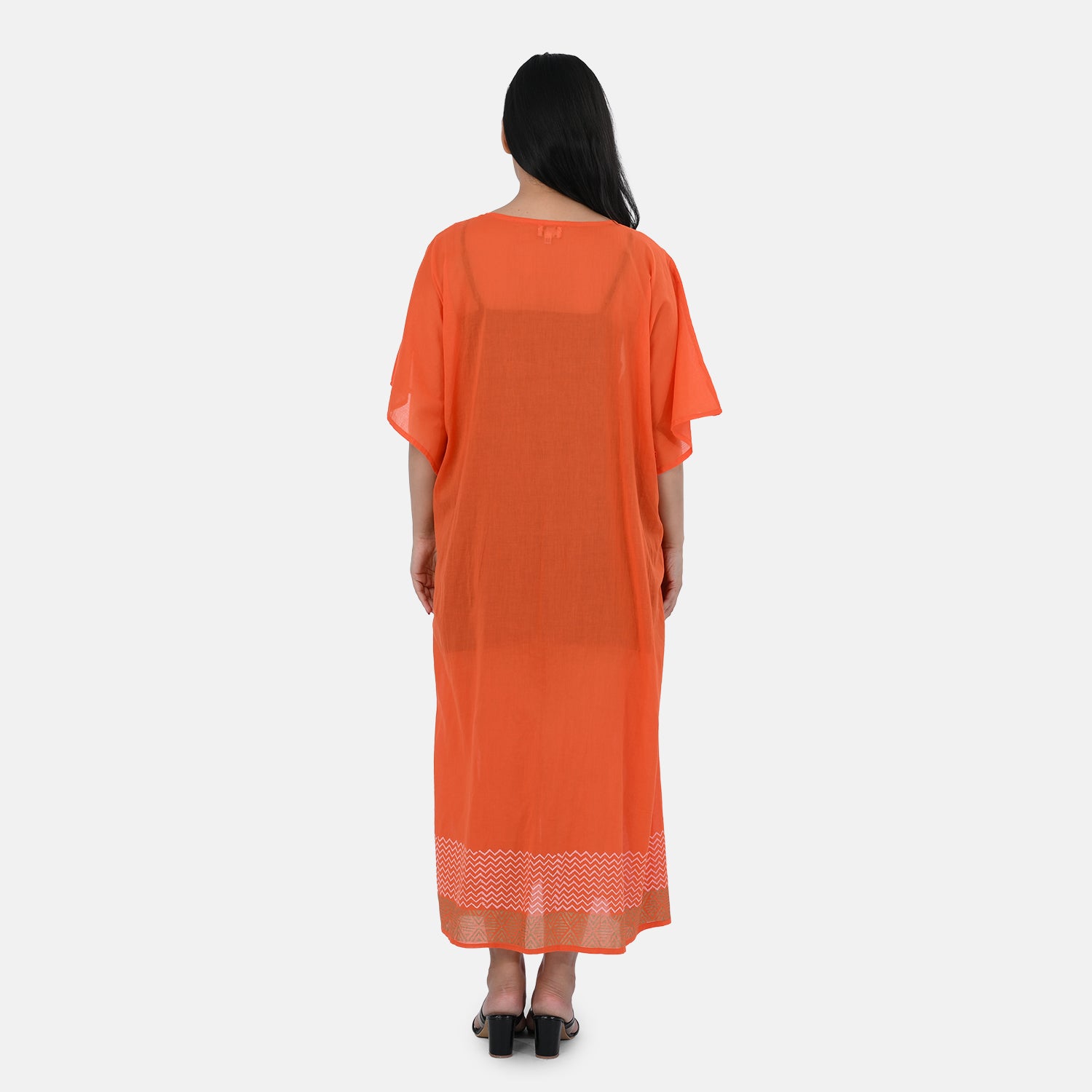& Maisi Cotton Embroidery Kaftan (Size - One Size) - Orange_8430991_2