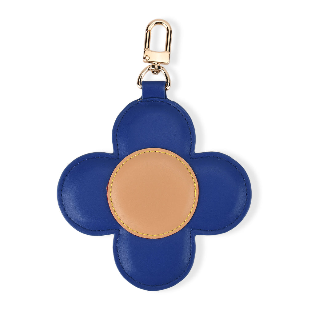 Genuine Leather Flower Coin Purse & Keychain Bag Charm - Zipped Mini Coin Purse - Blue & Khaki_8433287_5