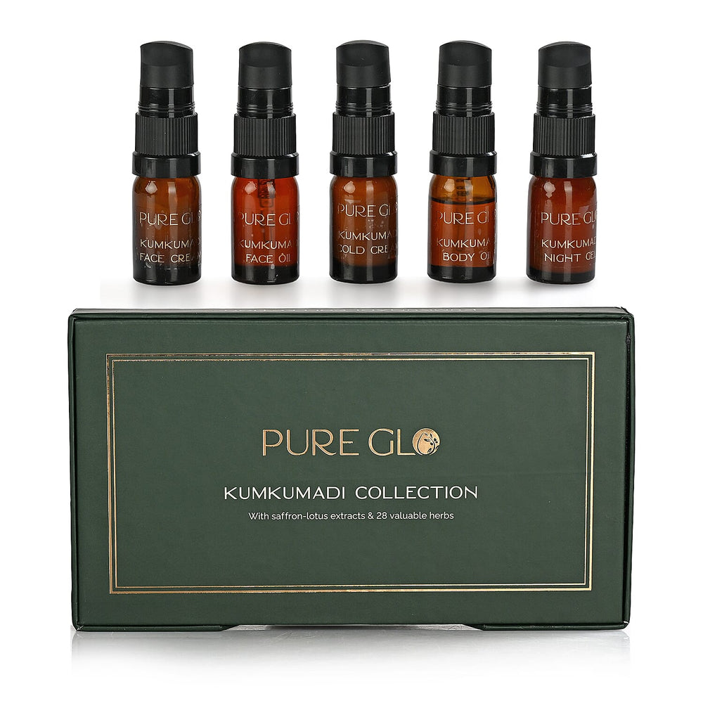Pure Glo Discovery Set Of 5 Kumkumadi Gift Face Cream, Cold Cream, Night Gel, Body Oil - Face Oil - 5ml Each
