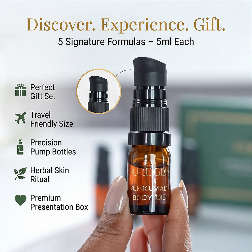 Pure Glo Discovery Set Of 5 Kumkumadi Gift Face Cream, Cold Cream, Night Gel, Body Oil - Face Oil - 5ml Each
