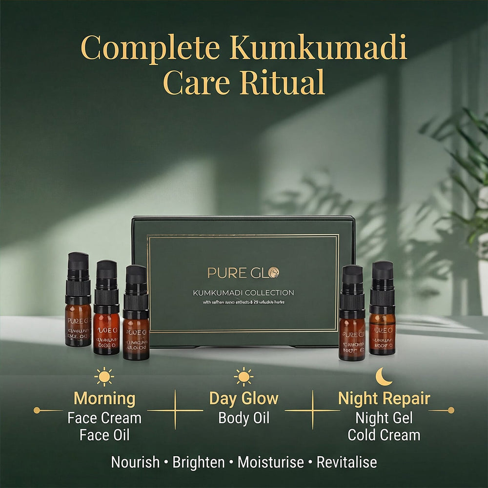 Pure Glo Discovery Set Of 5 Kumkumadi Gift Face Cream, Cold Cream, Night Gel, Body Oil - Face Oil - 5ml Each