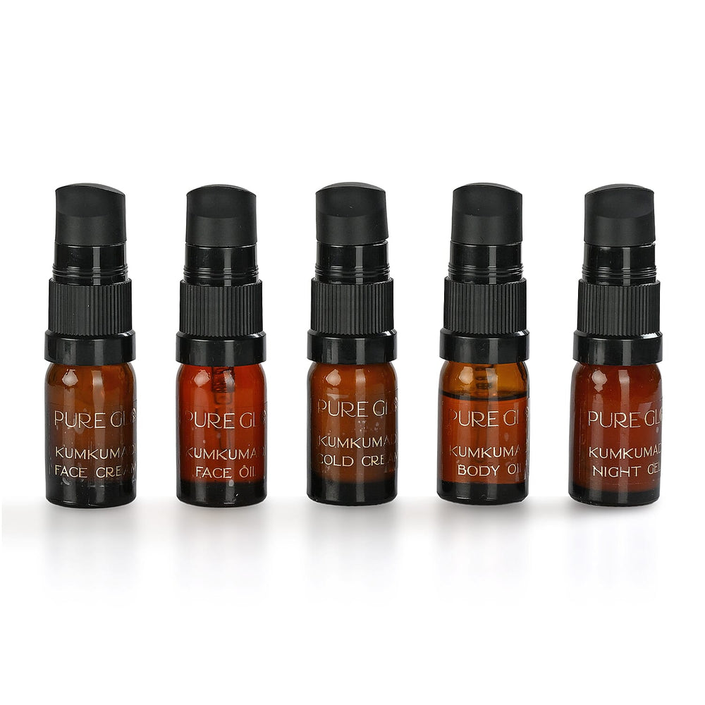 Pure Glo Discovery Set Of 5 Kumkumadi Gift Face Cream, Cold Cream, Night Gel, Body Oil - Face Oil - 5ml Each