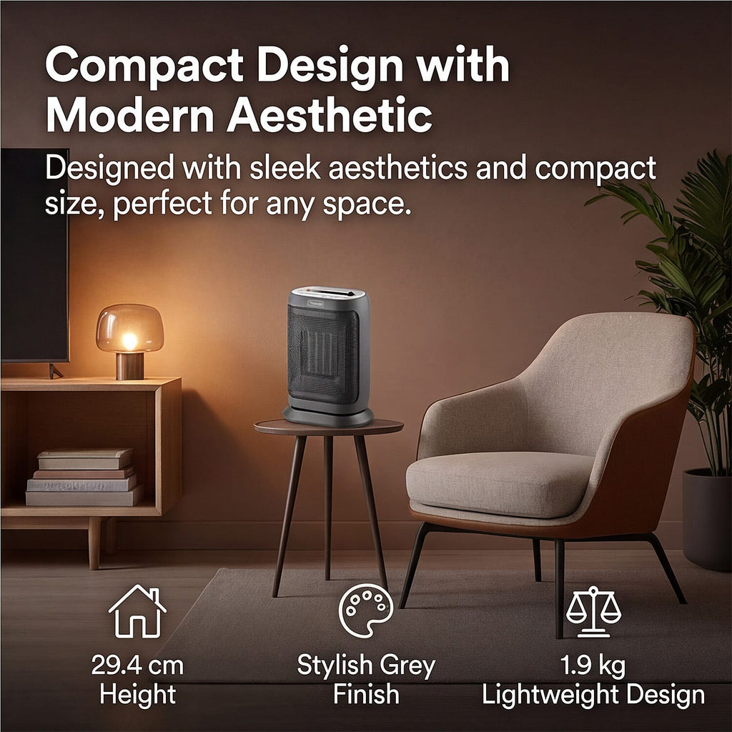DeLonghi 2KW Capsule Twist Ceramic Heater - 2000W Remote Controlled LED Display 24 hour Timer - 29.4 cm height, 22.4 cm width, 14.2 cm depth, 1.9 kg
