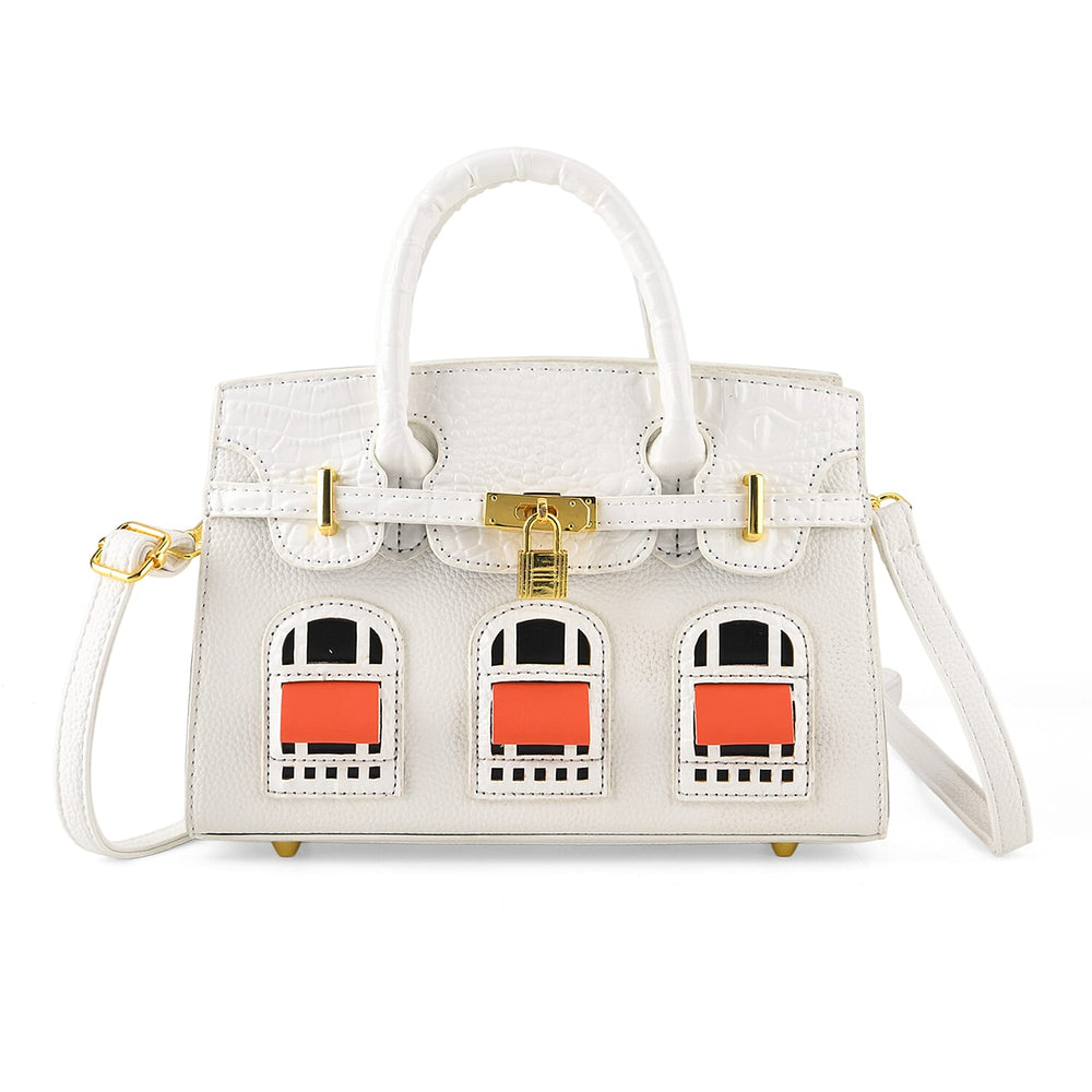 Designer-Inspired Structured Handbag with Crossbody Strap - White_8447513