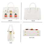 Designer-Inspired Structured Handbag with Crossbody Strap - White_8447513_4