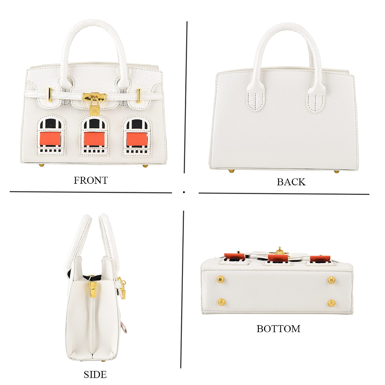 Designer-Inspired Structured Handbag with Crossbody Strap - White_8447513_4