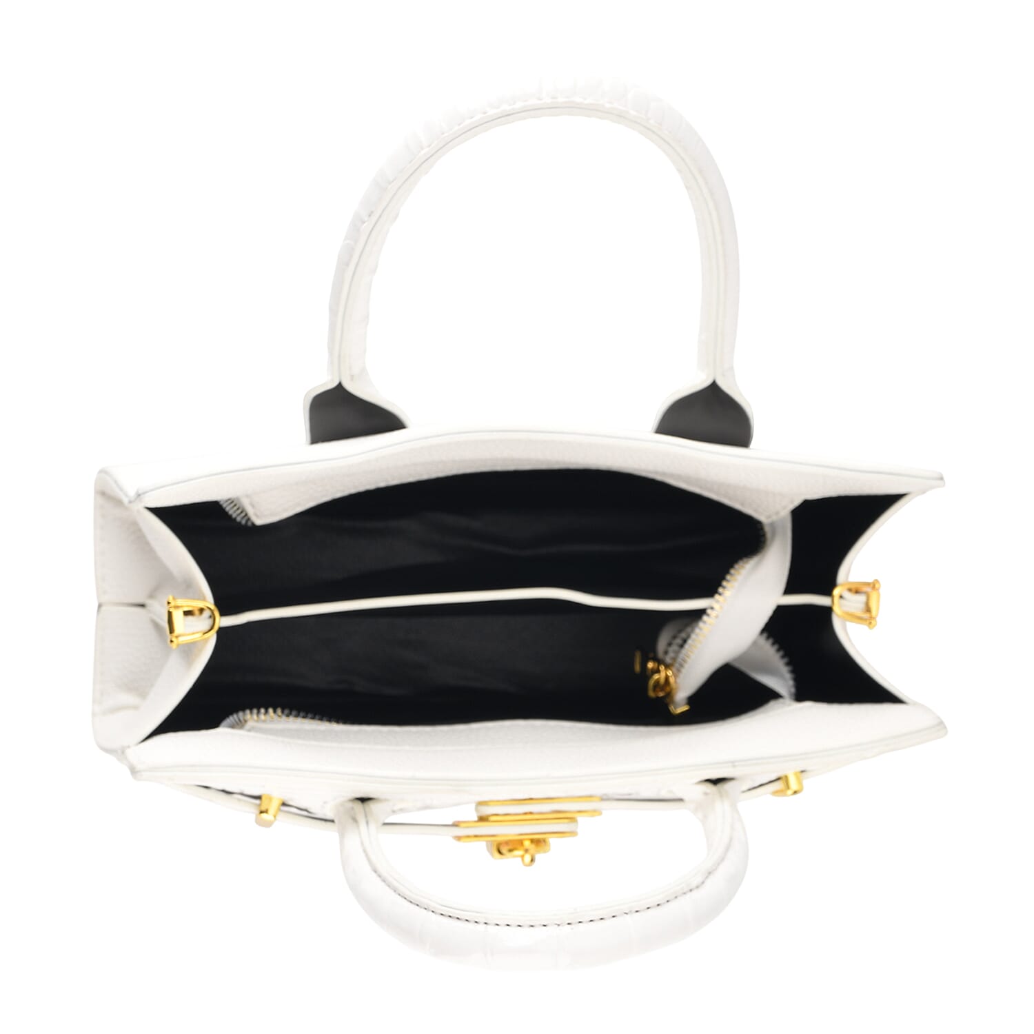 Designer-Inspired Structured Handbag with Crossbody Strap - White_8447513_5