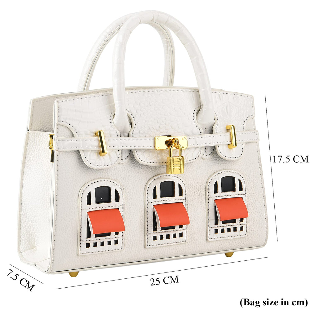 Designer-Inspired Structured Handbag with Crossbody Strap - White_8447513_7