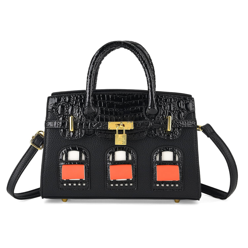 Designer-Inspired Structured Handbag with Crossbody Strap - Black_8447533