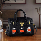 Designer-Inspired Structured Handbag with Crossbody Strap - Black_8447533_1