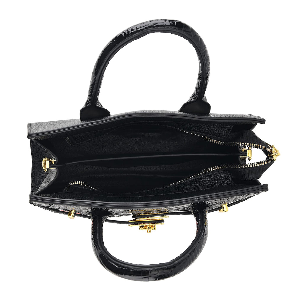 Designer-Inspired Structured Handbag with Crossbody Strap - Black_8447533_5
