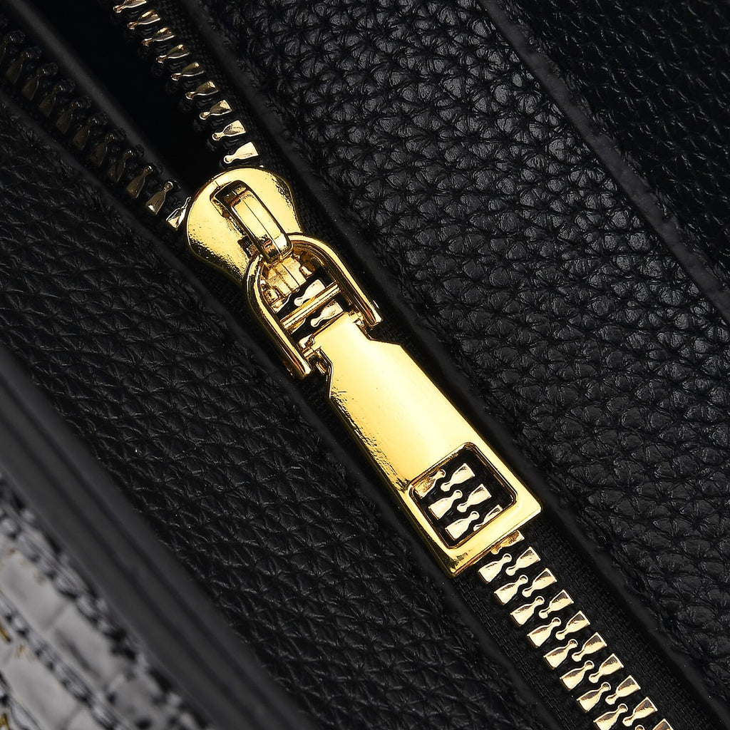 Designer-Inspired Structured Handbag with Crossbody Strap - Black_8447533_6