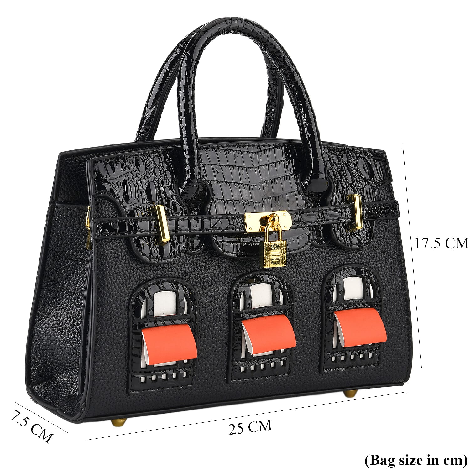 Designer-Inspired Structured Handbag with Crossbody Strap - Black_8447533_7