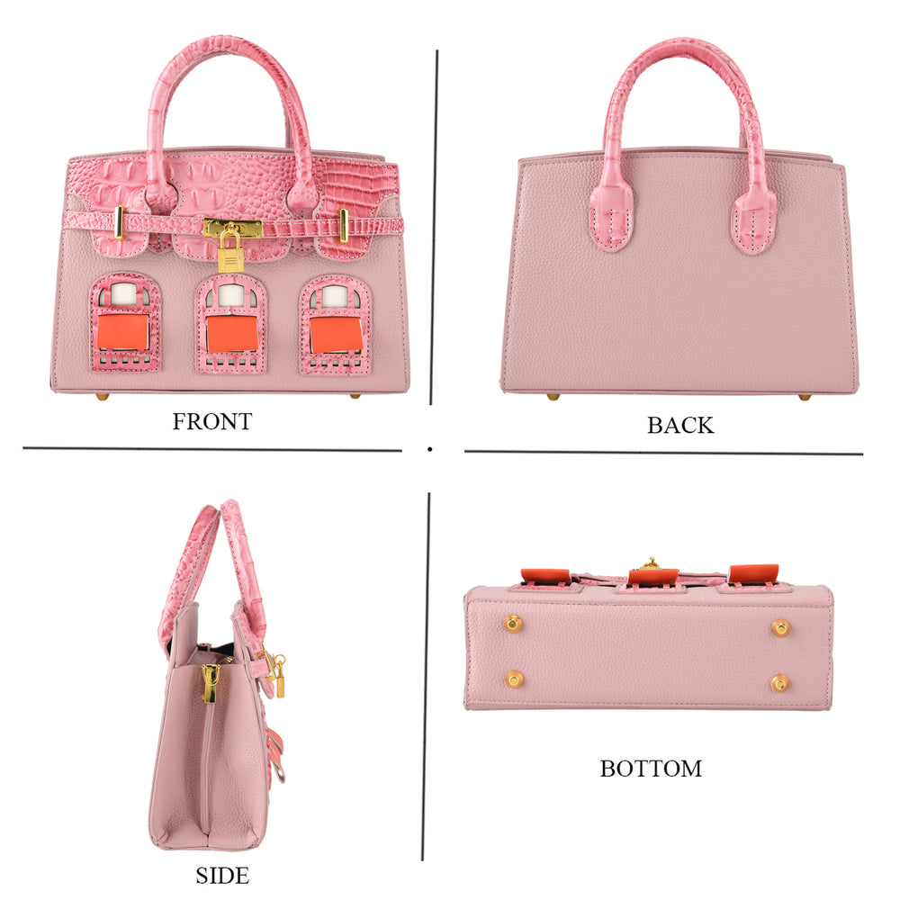 Designer-Inspired Structured Handbag with Crossbody Strap - Pink_8447540_4