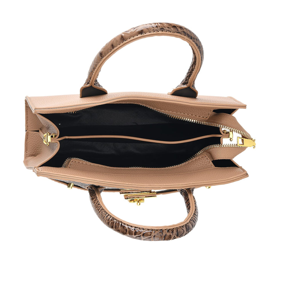 Designer-Inspired Structured Handbag with Crossbody Strap - Light Brown_8447541_5