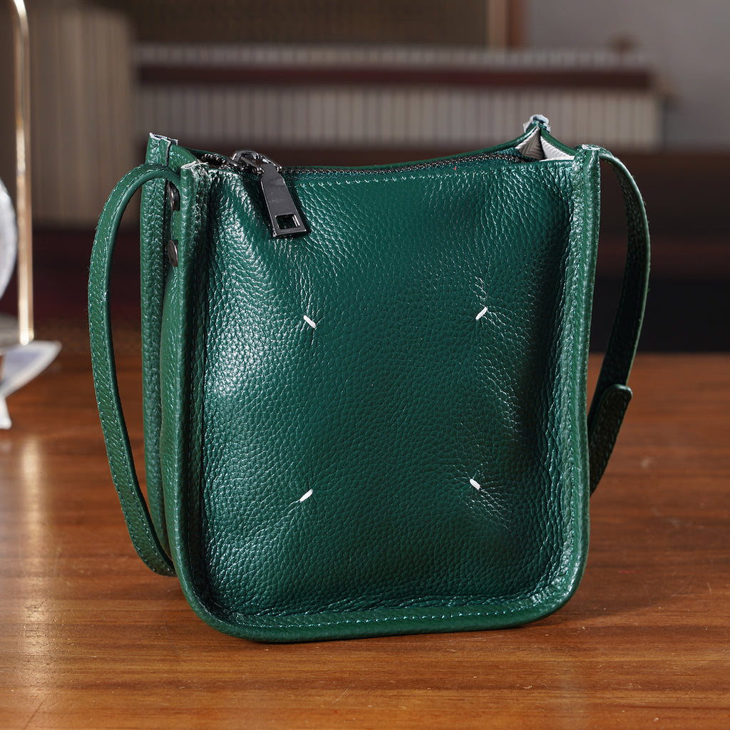 Genuine Leather Crossbody Bag - Green_8448125_1