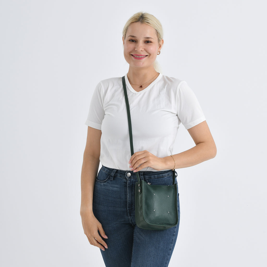 Genuine Leather Crossbody Bag - Green_8448125_2