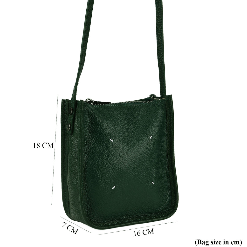 Genuine Leather Crossbody Bag - Green_8448125_7