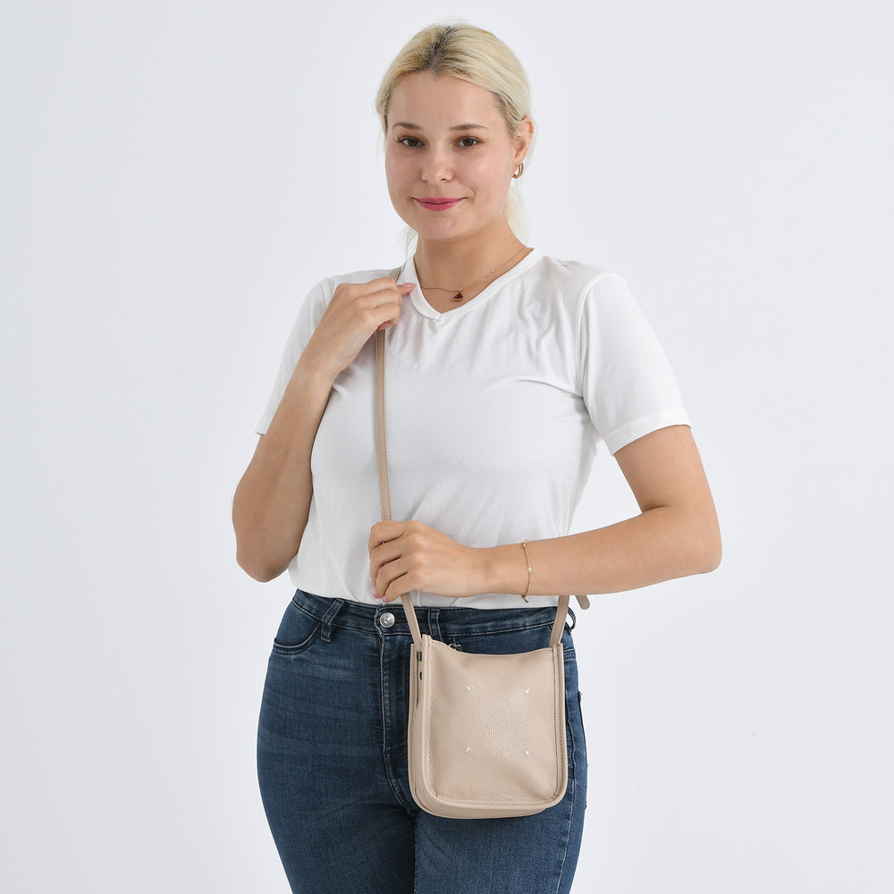 Genuine Leather Crossbody Bag - Apricot_8448126_2