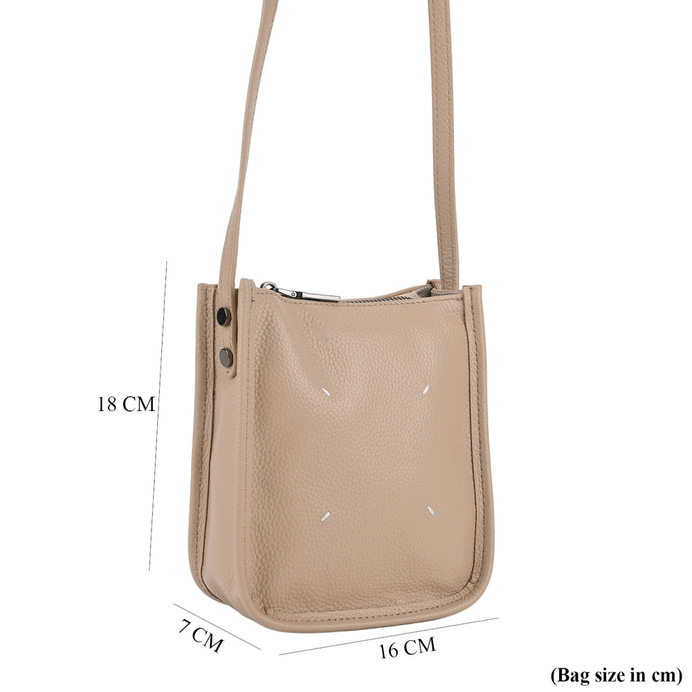 Genuine Leather Crossbody Bag - Apricot_8448126_7