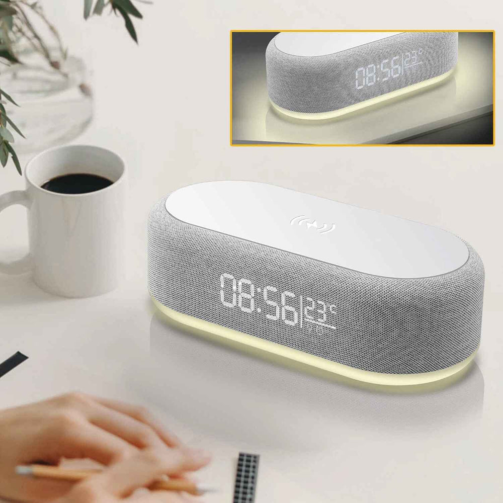Bluetooth Speaker Digital Clock with Wireless Phone Charger - Temperature Display