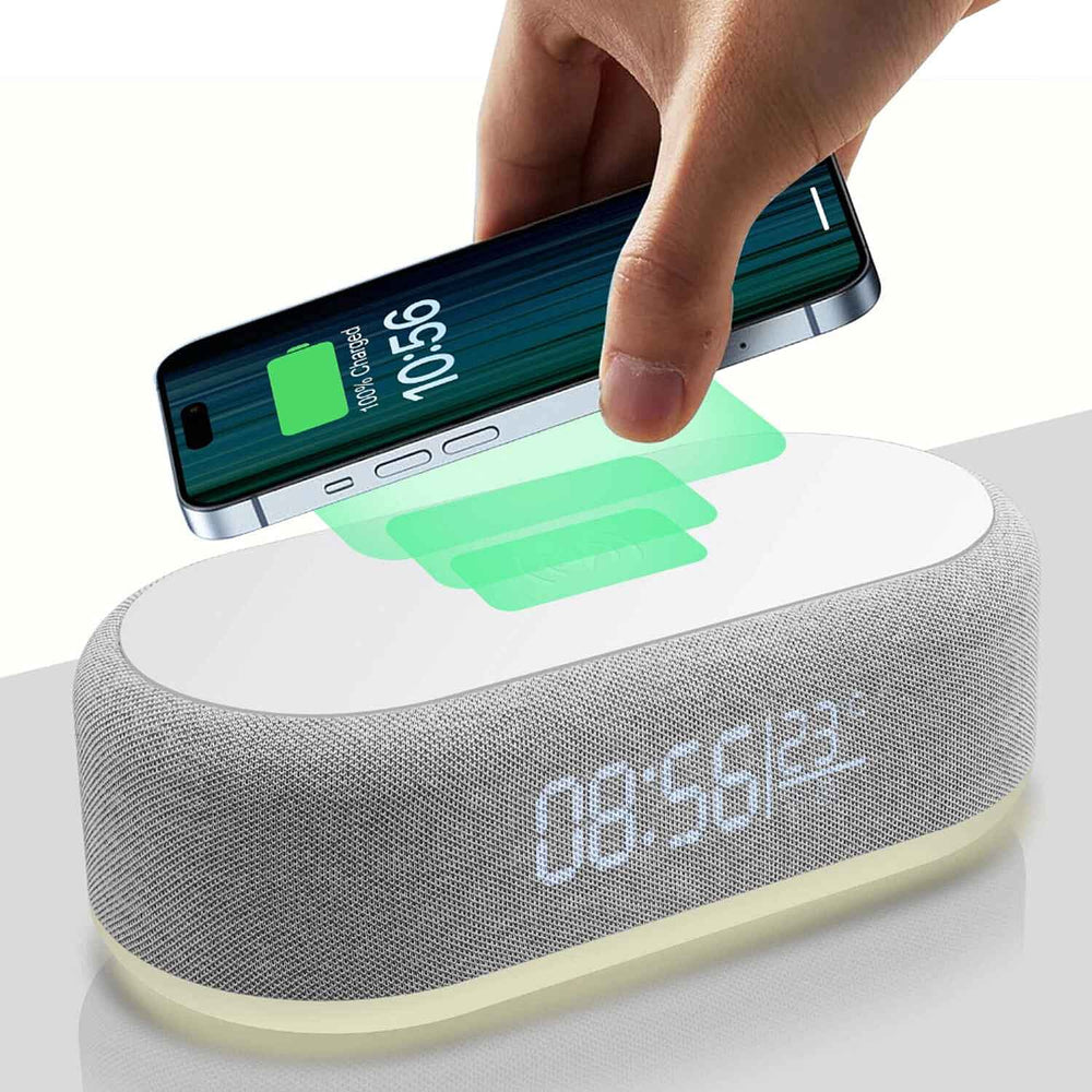 Bluetooth Speaker Digital Clock with Wireless Phone Charger - Temperature Display