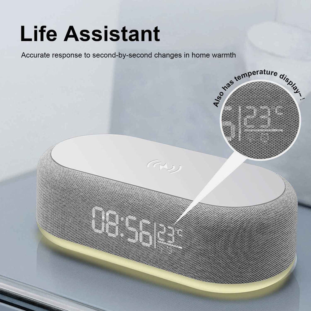 Bluetooth Speaker Digital Clock with Wireless Phone Charger - Temperature Display