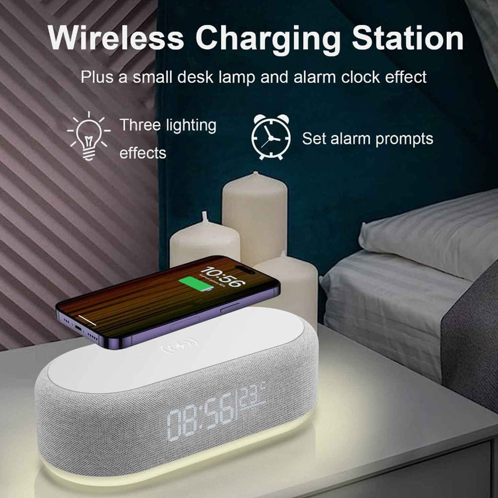 Bluetooth Speaker Digital Clock with Wireless Phone Charger - Temperature Display