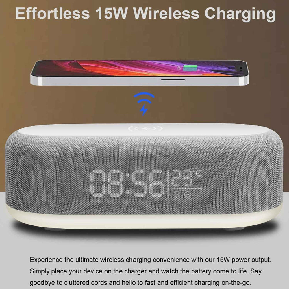 Bluetooth Speaker Digital Clock with Wireless Phone Charger - Temperature Display