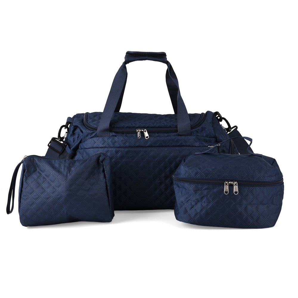 Designer Inspired - 3 Pcs Quilted Travel Bag Set - Navy_8465881