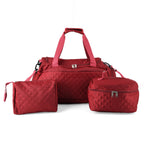 Designer Inspired-  3 Pcs Quilted Travel Bag Set - Burgundy_8465882