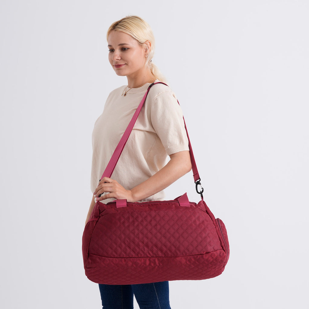 Designer Inspired-  3 Pcs Quilted Travel Bag Set - Burgundy_8465882_2