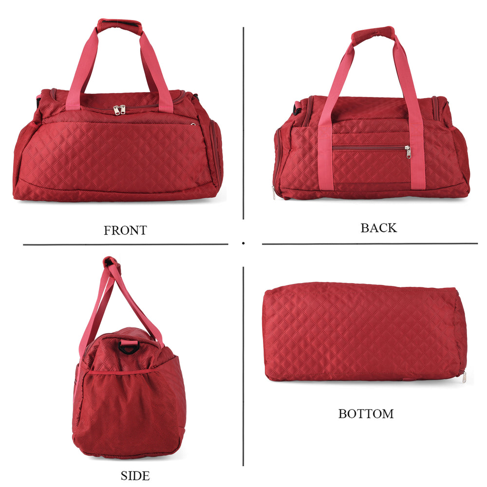 Designer Inspired-  3 Pcs Quilted Travel Bag Set - Burgundy_8465882_4