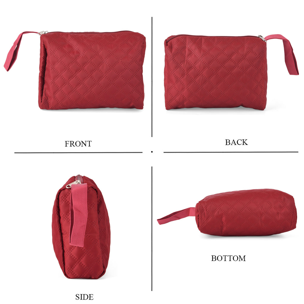 Designer Inspired-  3 Pcs Quilted Travel Bag Set - Burgundy_8465882_5